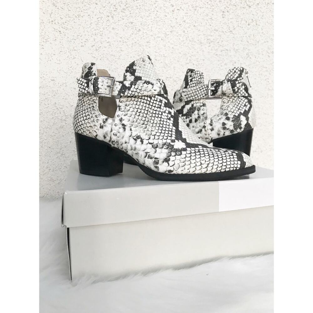 BP Sadey Snake Print Studded Cutout Ankle Boots - Picture 8 of 8